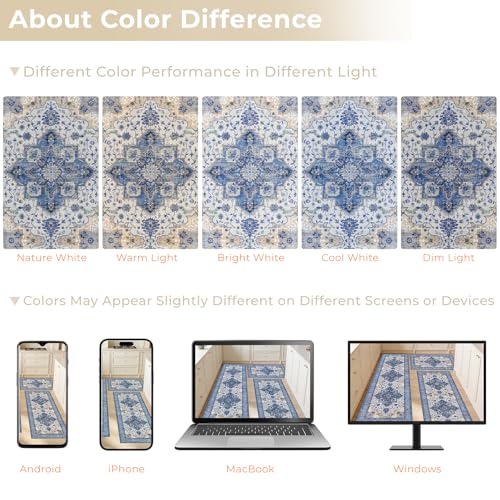 3 Piece Kitchen Rugs Sets with Runner, Washable Non Slip Soft Boho Kitchen Mats, Low Pile Stain Resistant Carpet for Hallway, Laundry Room, Entryway (20"x32"+20"x48"+20"x59", Blue Beige Cream) - color: Blue Beige Cream