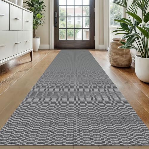 KOZYFLY 2x10 Runner Rug, Washable Non Slip Long Kitchen Hallway Rug, Grey | Long braided cotton carpet runner with rubber backing for hallways, kitchens, entryways and high-traffic indoor floors - color: Charcoal Grey/Dark Grey, size: 2' x 10' (Rectangula