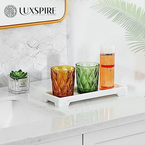 Luxspire Marble Tray for Soap Dispenser Perfume Jewelry, S, Marble White | 11 x 4 inch, non-slip waterproof resin, easy wipe clean, fits bath kitchen vanity, holds jewelry toiletries soap - color: B - White Marble, style: Small