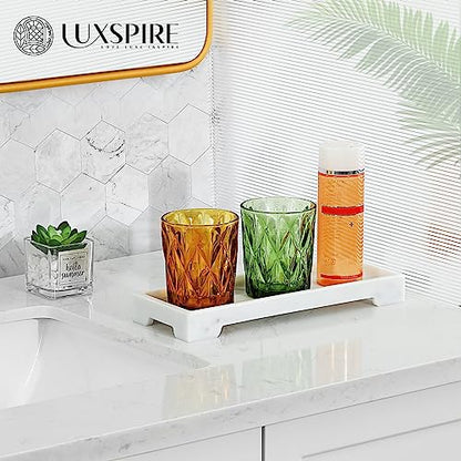 Luxspire Marble Tray for Soap Dispenser Perfume Jewelry, S, Marble White | 11 x 4 inch, non-slip waterproof resin, easy wipe clean, fits bath kitchen vanity, holds jewelry toiletries soap - color: B - White Marble, style: Small