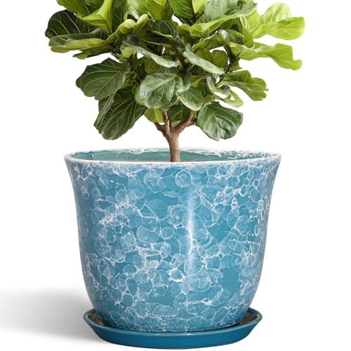 12 Inch Pots for Plants - Ceramic Planter with Drainage Hole and Saucer, Round Large Plant Pot for Indoor Outdoor, Modern Decorative Planters, Home Apartment Decor, House Warming Gift, Blue - color: Gemstone Blue, size: 12 Inch
