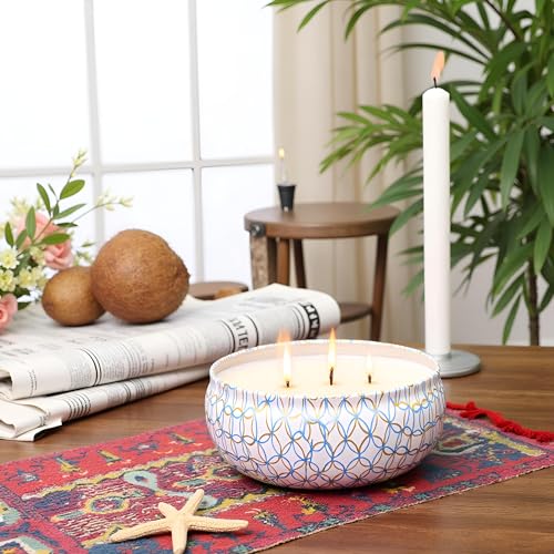 M&SENSE Coconut Beach Scented Candles 12 oz,3 Wick Soy Tin | Triple Wick, 40 Hour Long Burn, Non-Toxic,100% Natural Soy Wax, Stress Relaxing Aromatherapy Candle Gift for Women Men - color: Coconut Beach