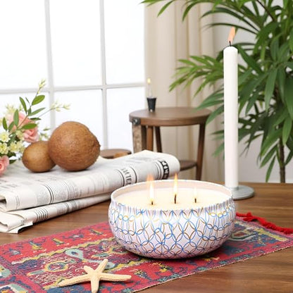 M&SENSE Coconut Beach Scented Candles 12 oz,3 Wick Soy Tin | Triple Wick, 40 Hour Long Burn, Non-Toxic,100% Natural Soy Wax, Stress Relaxing Aromatherapy Candle Gift for Women Men - color: Coconut Beach