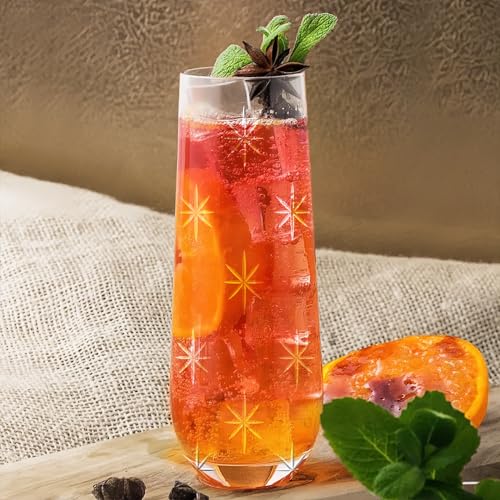SHOSHIN Stemless Champagne Flutes - Elegant Hand-Cut Crystal Glasses - color: Stars