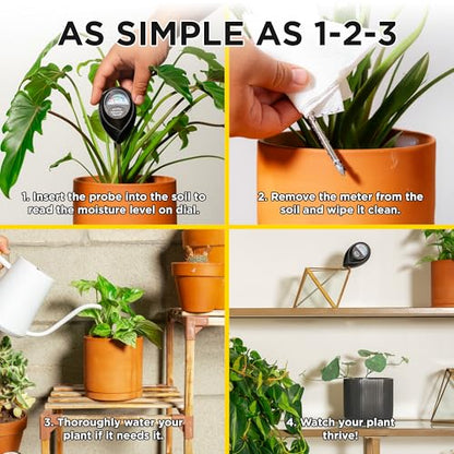 Soil Moisture Meter - Hygrometer Sensor Tool for Indoor and Outdoor Plants - Monitoring Water Levels in Soil House, Gardening, Farm, Lawn, Potted Care - No Batteries Required - Black