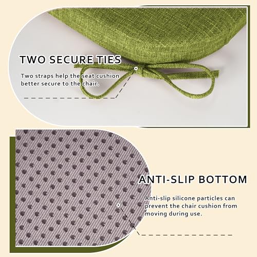 ELFJOY Non-Slip Chair Cushions for Dining Chairs Green 16.7"x16" | 4 Pack, with Ties and Washable Cover, U Shape, Breathable Fabric, for Kitchen Dining Office Folding Chairs，Comfortable - color: Green