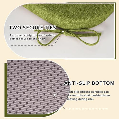 ELFJOY Non-Slip Chair Cushions for Dining Chairs Green 16.7"x16" | 4 Pack, with Ties and Washable Cover, U Shape, Breathable Fabric, for Kitchen Dining Office Folding Chairs，Comfortable - color: Green