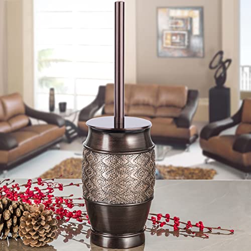 Creative Scents Dublin Brown 6 Piece Resin Bathroom Accessories Set | Includes Toilet Brush and Holder, Tissue Box Cover, Soap Dispenser, Toothbrush Holder, Tumbler Cup & Soap Dish - style: 6 Piece Set