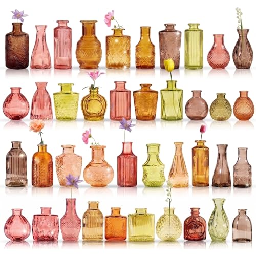 40 Pcs Colorful Glass Bud Vase Set, Small Colored Vintage Vases for Centerpieces, Cute Glass Bud Vases in Bulk,Decorative Flower Vases for Wedding Home Table Decor - color: Colorful, size: 40 Pcs