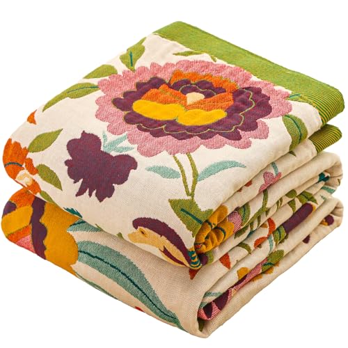 Flower and Bird Boho Throw Blanket for Bed Couch 80"×90" | 4-Layer Gauze Breathable Reversible Muslin Blanket,Soft Lightweight All Season Quilt for Bed Travel Gift,Multiple Uses - color: Boho Flower-c, size: 60''x80''