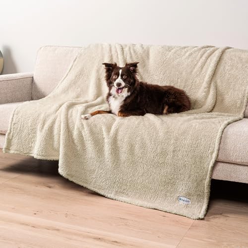 PetAmi Fluffy Sherpa Waterproof Dog Blanket for Large Pet Cat, 60x80, Beige | Soft & Warm & Washable; Leafproof Couch Sofa Protector for Small Medium Large Pet; Pee Proof Cover for Crate Kennel Car Seat - color: Beige, size: X-Large (60x80)