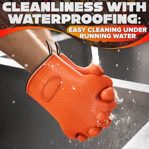 Silicone Oven Gloves with Fingers – Dual-Layer Silicone Gloves for Cooking, Heat & Oil Resistant with Soft Inner Cotton Padding – Non-Slip Oven Mitts for Grilling, Baking, Hot Tray, Smoker & Fryer Use