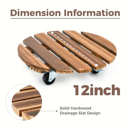 Bamworld Plant Caddy 12 Inch Rolling Tray with Wheels 2 Pack | Heavy-duty planter dollies make large pots easy to move indoors or outdoors. - size: 12inch-Round-2 pack
