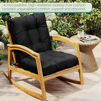 Outdoor Chair Cushions 42x21x4 Inch Set of 2, Black | Patio Cushions for Dining Rocking Chairs, High Back Soft Seat Pad with Ties, Waterproof Fade Resistant, Indoor Outside Use - color: Black