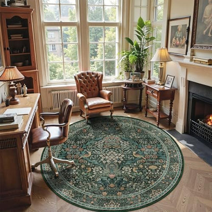 6ft Round Washable Area Rug Non-Slip Rug for Living Room Green Blue - color: Dark Green (Larger Pattern), size: 6' (Round)