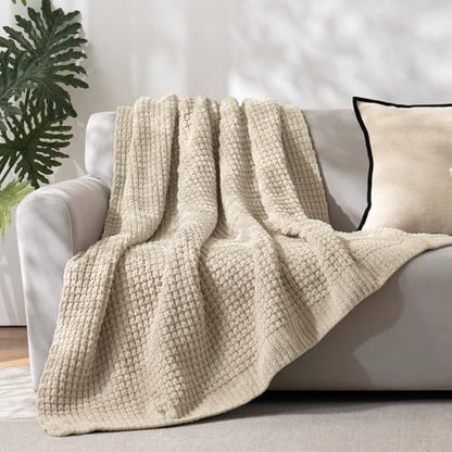 PHF Chenille Waffle Knit Throw Blanket- Plush Warm & Cozy 50" x 60" Ultra Soft Blanket- Chunky Fluffy Waffle Throws for Couch Bed Sofa - Natural - color: Natural, size: Throw(50"X60")