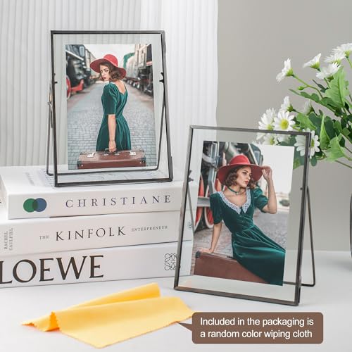 Gunmetal Gray Floating Frame Set of 2, Glass Floating Picture Frames 6"x 8" for Multi Size Photos 5x7, 4x6, 3x5 Standing Picture Frame Tabletop Display - color: Gunmetal Gray, size: 6x8 inch