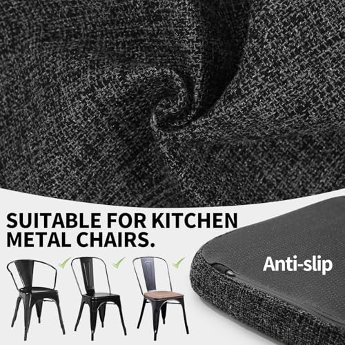 SINOSSO Memory Foam 14" Metal Chair Cushions 4 Pcs, Modern Interwoven Style Magnetic Chair Pads for Dining Kitchen Cafe Bistro Stackable Chair (U-Shape, Black-Gray, 4) - color: Black