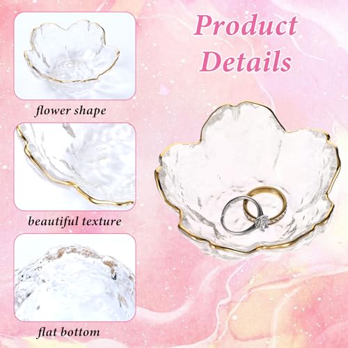 Ouligay Small Cute Jewelry Dish Tray Flower Jewelry Ring Dish Trinket Tray Ring Holder for Women Glass Jewelry Plate Dish with Gilt-Edged Blossom Design Gift for Wife Mom Daughter(Transparent) - color: Transparent