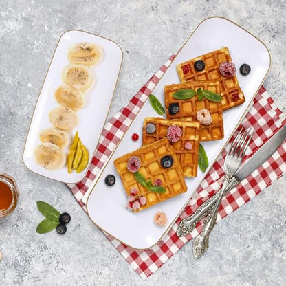 R-kay 4 Pack Plastic Serving Trays - White & Gold - 17 x 6.5 in - Heavy Duty Dessert Trays - Rectangular Party Platters - color: White And Gold, size: 17 Inch