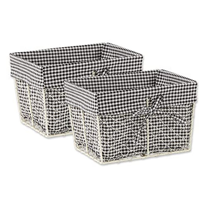 DII Farmhouse Chicken Wire Storage Baskets with Liner, Medium, Antique Black & White Gingham Check, 11x7.88x7", 2 Piece - color: Antique Black & White Gingham Check