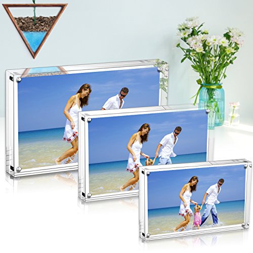 AMEITECH Acrylic Photo Frames 6x8'', Magnetic Acrylic Block Picture Frame,Desktop Frameless Photograph Display | Double Sided Floating Magnetic Frames, 20mm Thick, Free Standing Desktop Display for Postcards, Pictures and Artworks - size: 6 x 8 inch