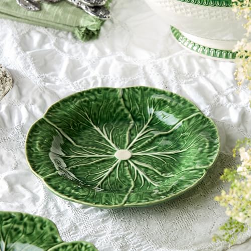 Le Jardin Green Cabbage Plates 3D SALAD/DESSERT PLATES, SET OF FOUR - 9" Sculpted Green Stoneware Leaf Plates – Seasonal Spring & Summer Tableware for Fresh, Nature-Inspired Dining