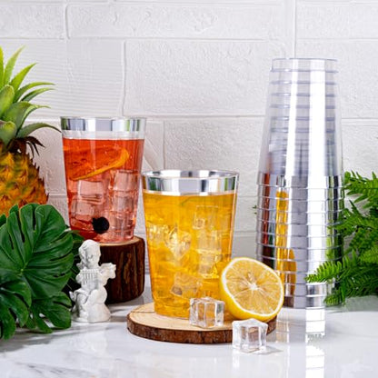I00000 200 Pack 12 oz Silver Plastic Cups, Premium Silver Disposable Cups | BPA-Free, Heavy Duty, Everyday Use, Bulk Catering, Wine Glasses, Cocktail Glasses, Silver Cups Perfect for Party & Wedding - color: 12-Silver-200
