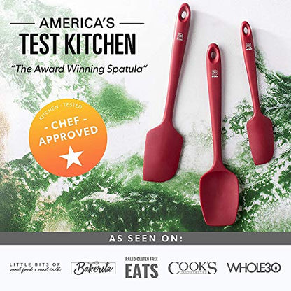 DI ORO® 3-Piece Silicone Spatula Set - 315°C Heat Resistant Non Stick Rubber Kitchen Spatulas for Cooking and Baking - Award-Winning Professional Grade Spatula Set - Best Silicone Utensil Set - color: Red