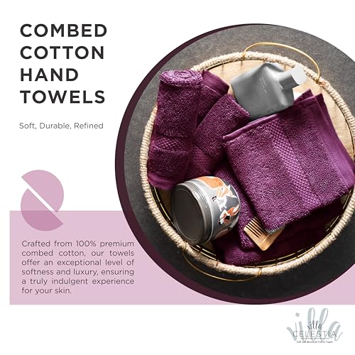 Villa Celestia Cotton Hand Towels Set of 4, 16 x 28, Oeko-TEX Certified, Quick Dry, Burgandy - color: Burgandy, size: Hand Towel - Pack of 4