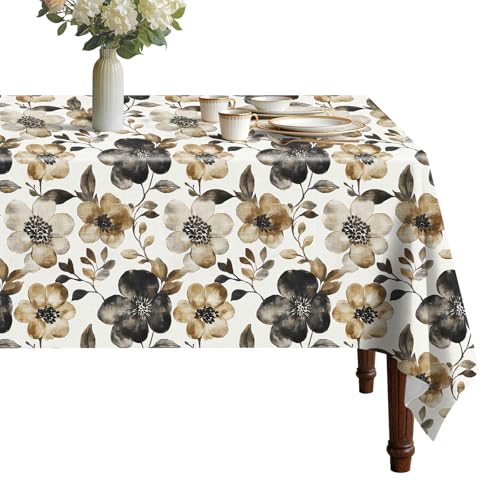 Rustic Floral Vinyl Tablecloth with Flannel Backing for Rectangle Tables | Waterproof, Stain Resistant, Wrinkle Free Vinyl Tablecloth with Easy Wipeable Surface for Kitchen Dining and Party Use - color: Rustic Floral, size: 84" x 60" (Rectangular)