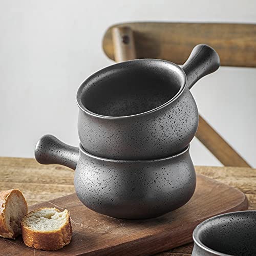 vicrays French Onion Soup Bowls With Handles, 26 Ounce for Soup, Chili, Beef Stew, Chip Resistant, Dishwasher Microwave Safe, Set of 4 (Gray) - color: Gray
