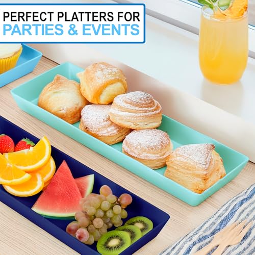 US Acrylic Coastal Plastic Serving Trays (Set of 4) 15” x 5” | Narrow Unbreakable Reusable Rectangular Party Platters | Serve Appetizers, Fruit, Veggies, & Desserts | BPA-Free & Made in USA - color: Coastal, size: 15" x 5"