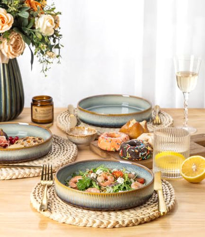 7.5" Ceramic Pasta Bowls Set of 4, Salad Bowls | Versatile Serving Bowls for Pasta, Salad, Fruit & Noodles, Housewarming & Wedding Gift, Dusk Blue - color: Dusk Blue, size: 7.5 Inch