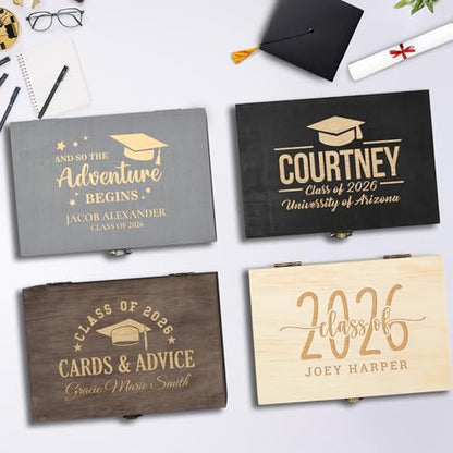 Personalized Graduation Keepsake Box 2026 Custom Engraved Wooden Memory Box High School College Graduates Cap and Gown Storage Boxes - Graduation Gifts -for Him Her - style: 4. Graduation Designs