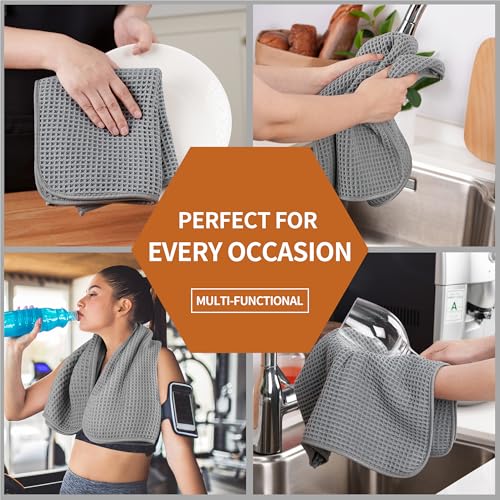 Microfiber Waffle Hand Towels, 2 Pieces, Soft, Absorbent, Fast Drying, Lint Free 430 GSM (Gray) - color: Gray