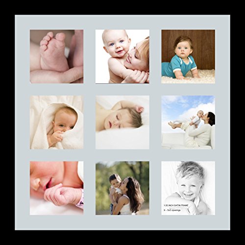 ArtToFrames Collage Photo Frame Single Mat with 9-5x5 Openings with Satin Black Frame and Baby Blue mat. - color: 9 - 5x5 - (2148), size: Baby Blue