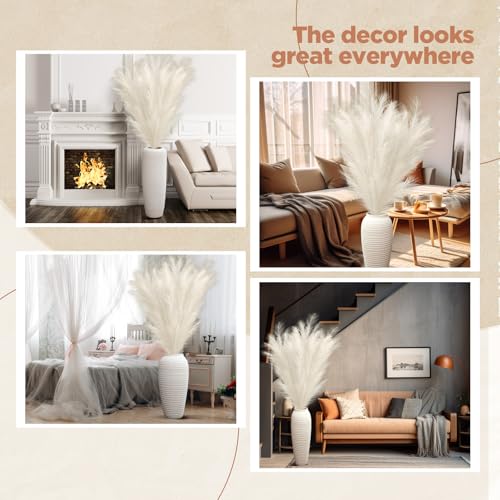 5 Pcs 71'' Large Faux Pampas Grass Decor Tall Faux Pampas Grass Splicable Fake Dried Boho Home Decor Beige Feathers for Vase Artificial Floral for Wedding Home Party Boho Decoration (Beige)