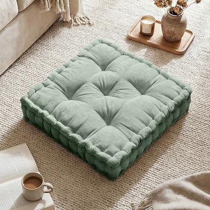 Intelligent Design Floor Pillow Meditation Cushion, 20x20 Desert Sage | Sitting for Adults Yoga, Shredded Foam Filled, Chenille Tufted Cover, Handsewn Scalloped Edge, OEKO-TEX Certified - color: Desert Sage