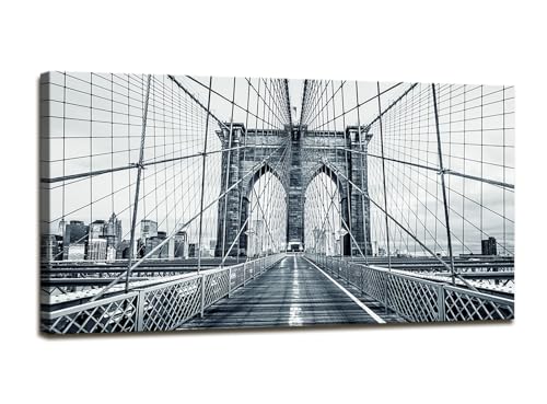 DZL Art Q70775 Black and White New York City Brooklyn Bridge Wall Art Painting Wall Art Canvas Prints Painting Picture Stretched and Framed For Living Room Decor Office Wall Decor Home Decoration - color: Brooklyn Bridge, size: 60" L x 30" W