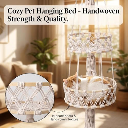2 Pack Cotton Rope Hanging Fruit Basket - 3 Tier Storage Organizer for Kitchen, Macrame Plant Hanger, Decorative Boho Style Produce Holder with Hooks and Screws for Plants, Vegetable, Onion, Potato