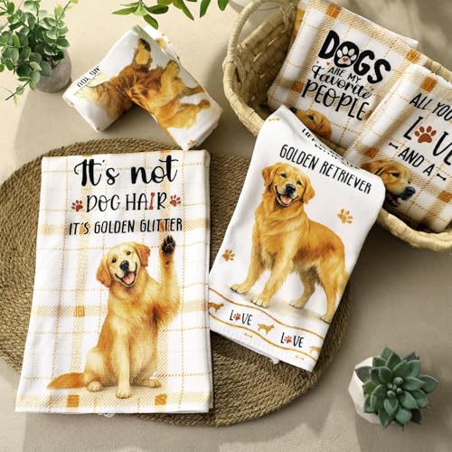 Redbaker 6 Pcs Golden Retriever Kitchen Towels Funny Dish Towel Gifts | Golden Retriever Lover Kitchen Hand Tea Dishcloth Dog Owner Decorative with Hanging Loop for Christmas Home Housewarming Gift - style: Golden Retriever