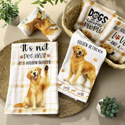 Redbaker 6 Pcs Golden Retriever Kitchen Towels Funny Dish Towel Gifts | Golden Retriever Lover Kitchen Hand Tea Dishcloth Dog Owner Decorative with Hanging Loop for Christmas Home Housewarming Gift - style: Golden Retriever