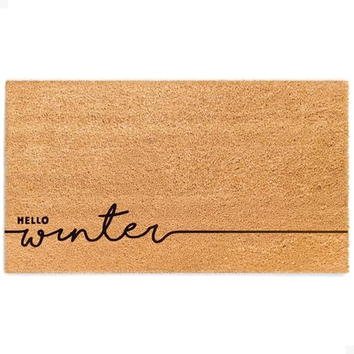 Winter Door Mat - Welcome Mat for Front Door with Non-Slip Backing - Durable Doormat - Perfect for Outside Entrance and Entryway Matt - Outdoor/Indoor - Hello Winter - 17" x 30" - color: Hello Winter
