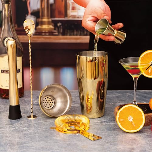 Cocktail Shaker Set Bartender Kit,5 Piece Bar Set Stainless Steel Bar Tools Set for Professional Bartender and Home (Gold, 5-Piece) - color: Gold
