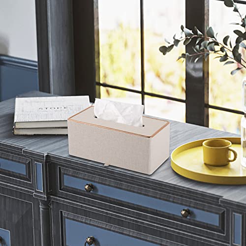 Fashion Leather Tissue Box Holder,Rectangular Tissue Box Cover for Bathroom Dresser Night Stand,Napkin Box Drawer Paper Dispenser,Home Office car Tissue Holder with Magnetic Bottom (Beige) - color: Beige