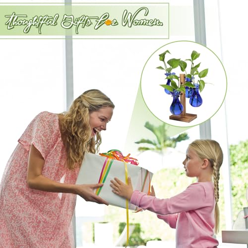 Plants Propagation Stations Bulb Glass Propagation Birthday Gift for Women | Garden Plant Lovers - 4 Bulb - color: Blue