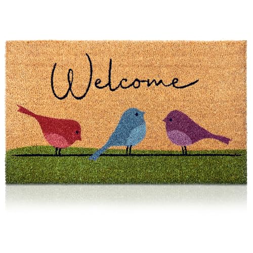 Coir Welcome Mat, Non-Slip, Colorful Birds, 17 x 29 in | 100% Natural Coir, Anti-Shedding, Durable PVC Backing, Traps Dirt and Mud, Indoor and Outdoor Entryway, Easy to Clean - color: Colorful Birds, size: 17x29