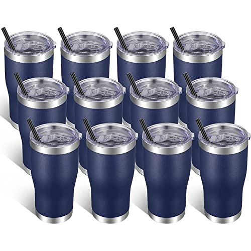 VEGOND 20oz Tumbler Stainless Steel Tumbler Cup with Lid And Straw Vacuum Insulated Double Wall Travel Coffee Mug(Navy Blue 12 Pack) - color: Navy Blue, size: 12 Count (Pack of 1)