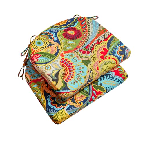 Wellsin Outdoor Chair Cushions for Patio Furniture - Patio Chair Cushions Set of 2 - Water Resistant Round Corner Outdoor Seat Cushions 17"X16"X2", Flower - color: Flower, size: 17"x16"x2"(Pack of 2)